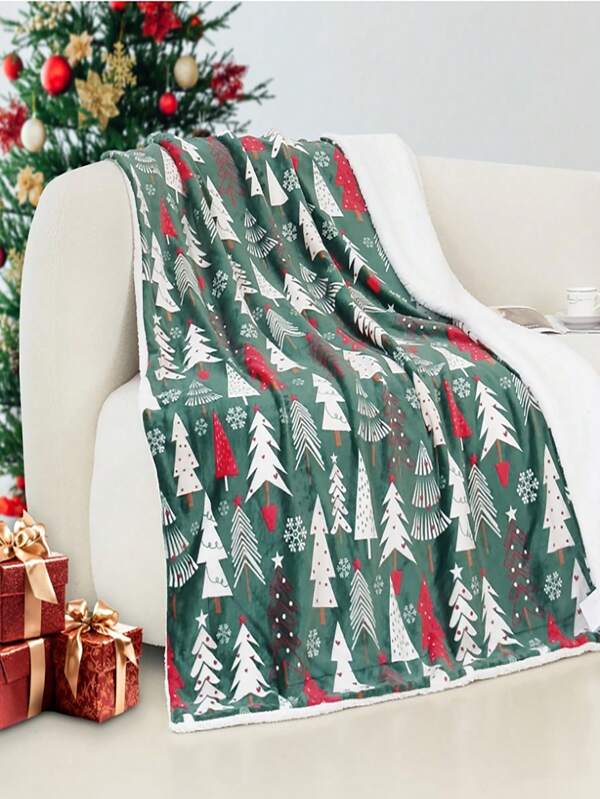 1 pieza Manta de franela con árbol de Navidad simple, manta suave y cálida para todo el año, manta cuadrada como regalo para decoración del hogar en otoño, sofá, cama, automóvil