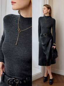 MOTF PREMIUM 100% PURE WOOL SOLID MOCK NECK SLIM FIT SWEATER - Grey - View 9