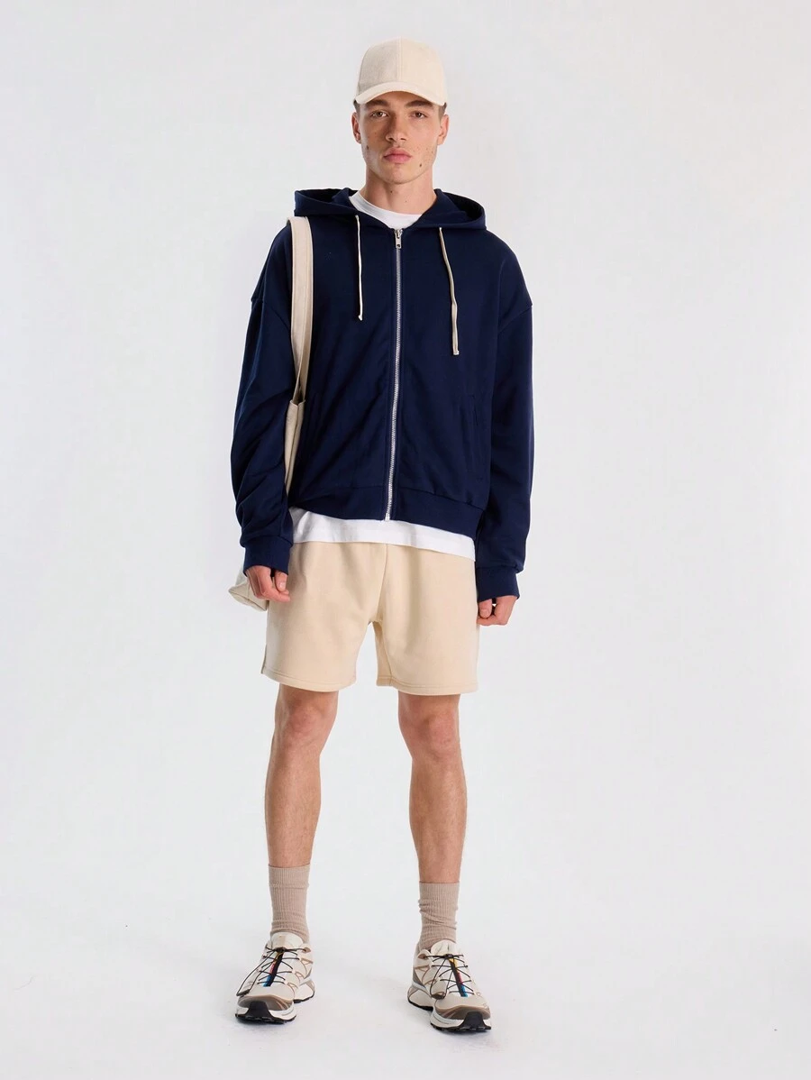 Musero Men Basic Plain Style Jersey Sweat Shorts Elasticated Waistband Autumn Winter Wardrobe Capsule - Apricot - View 1