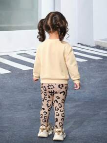 SHEIN Baby Girl Letter Graphic Sweatshirt & Leopard Print Leggings - Multicolor - View 5