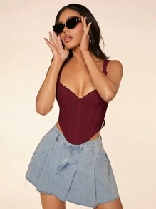 SHEIN BAE Áo hai dây ren trắng cho nữ, áo ngực trắng, áo ngực nữ, mùa thu. - Màu Đỏ Sâu - Xem 5