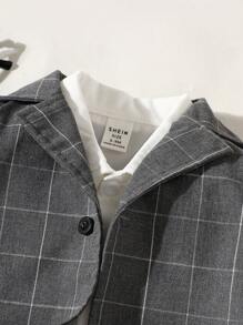 Set de 3 piezas para niños pequeños: chaleco estilo escolar informal a cuadros grises, camisa blanca y pantalones a cuadros - conjunto de caballero, apto para otoño/invierno, fiestas, reuniones familiares y sesiones de fotos - Multicolor - Ver 4