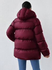 SHEIN Tall Casual Solid Zip Up Hooded Padded Coat, Tall Women - Burgundy - View 2