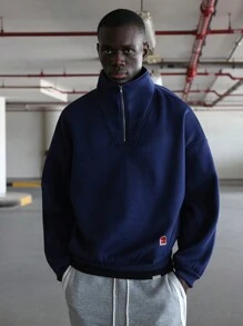 SUMWON Half Zip Athletic Sweatshirt Premium Heavyweight Pullover Autumn Winter Training Workout Casual Sport Athleisure Quarter Zip - Royal Blue - View 2