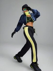 Innovista Women's Black Colorblock Adjustable Waist Luminous Zone Hiking Light Sports Long Pants, Outdoor Camping Hiking City Commute, Street Fashion Cool Casual Everyday Wear, Fall Women Pants, Adjustable Drawstring Hem Pants,Flare Leggings, FP Movement , WAG, Home Aerobic