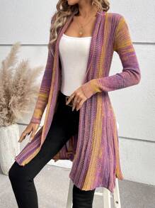 SHEIN LUNE Women's Casual Ombre Cardigan With Waist Cinching, For Autumn