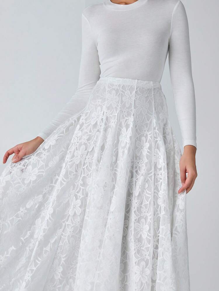 Women's Elegant And Romantic Lace Pleated Long Skirt, Party Skirt, Winter Skirt, Daily Social Wear