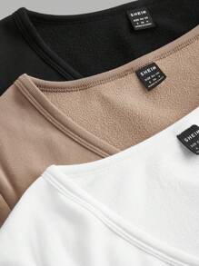 Comfortcana Set de 3 camisetas de mujer con cuello en V profundo, ajuste ceñido, manga larga básica, forradas térmicas, aptas para otoño e invierno