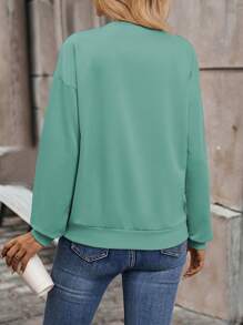 SHEIN LUNE 女士休闲爱心印花宽松圆领卫衣，秋季套头衫 - 綠色 - 查看 2