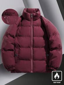Chillumni Abrigo acolchado con cuello alto y cremallera de unicolor cálido para hombres, abrigo acolchado para invierno - Rojo - Ver 3