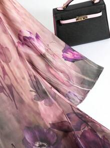 Al Najma Women's Gradient Floral Print V-Neck Lace Insert Elegant Dress - Purple - View 11