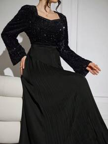 Modelyn Vestido largo de manga larga de unicolor, tejido de estilo árabe, modesto, para otoño/invierno para mujeres