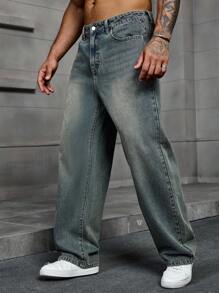 Manfinity Homme 男士休闲水洗低腰直筒宽松牛仔裤