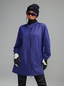 Innovista 女士纯色连帽全拉链常规夹克，户外外套 - 藍色 - 查看 16