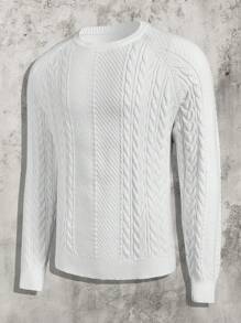 Manfinity VCAY Men's Form-Fitting Crew Neck Long Sleeve Casual Knitted Sweater, Suitable For Autumn/Winter - White - View 1