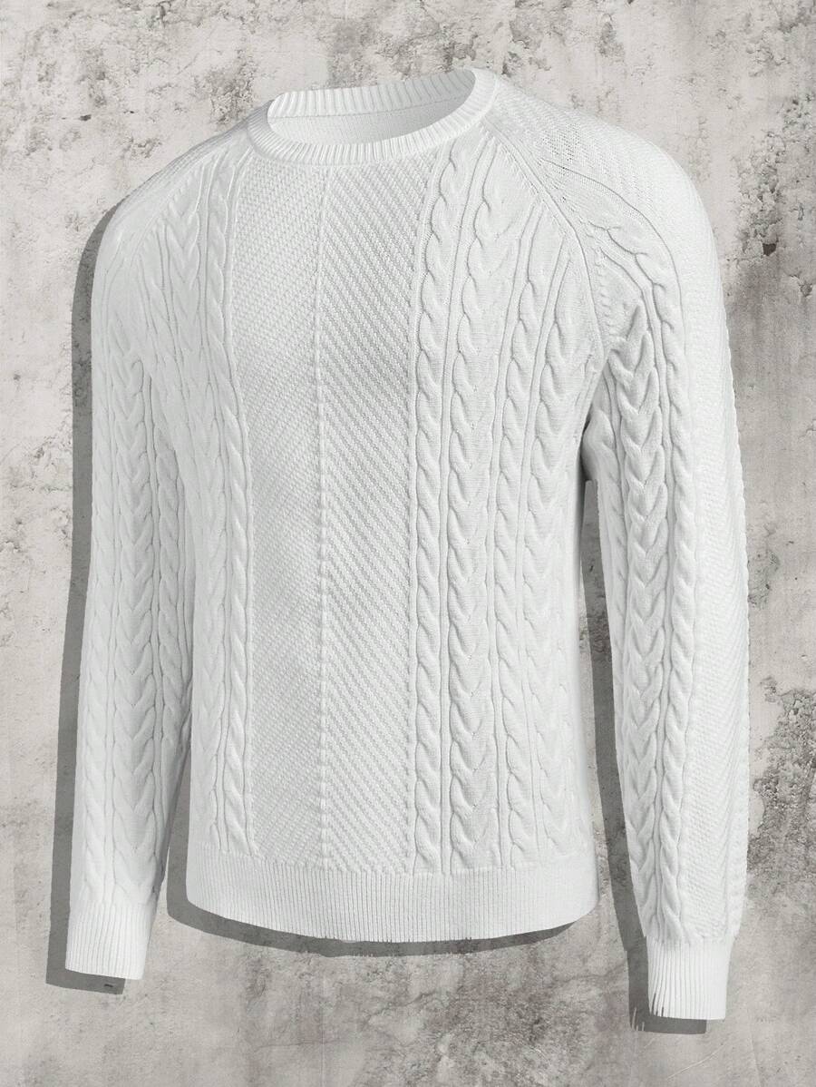 Manfinity VCAY Men's Form-Fitting Crew Neck Long Sleeve Casual Knitted Sweater, Suitable For Autumn/Winter - White - View 1