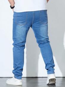 Manfinity Homme Men's Casual Distressed Slim Tapered Fit Jeans - Medium Wash - View 2