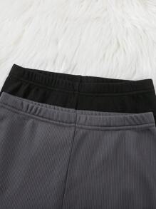 SHEIN 4 件套青少年男孩黑灰色简约字母印花装饰舒适圆领长袖 T 恤和休闲裤柔软舒适保暖内衣套装 - 彩色 - 查看 4