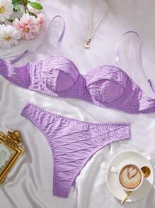 SHEIN 2pcs Women Purple Wavy Pattern Intimates Set - Purple - View 1