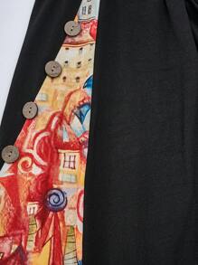 SHEIN Clasi 大码女式度假风格建筑印花褶皱船领松紧腰连衣裙，春秋季长款女装 - 彩色 - 查看 5