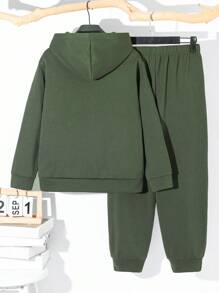 SHEIN 2pcs Kids/Tween Boy Casual Letter Graphic Hoodie Sweatshirt And Loose Drawstring Pants Knit Set, Suitable For Commuting, School, Casual, Vacation, Sports, Fit For Spring, Summer, Autumn, Winter Seasons
