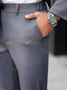 Manfinity Bizformal Conjunto de traje personalizado con diseño de bloques de color para hombres, conjunto de dos piezas para hombres, diseño asimétrico y único en conjunto de traje gris