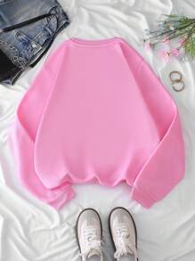 SHEIN EZwear 女士秋冬款狗狗印花圆领长袖羊毛衫 - 淺粉色 - 查看 2