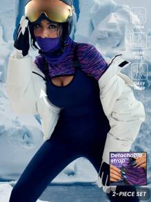 Innovista Innovista Women 2 Pieces Set Skinny Jumpsuit&Long Sleeve Crop Top,Navy Blue Autumn Athleisure Gym Outfits,Detachable Belt Tummy Control -Lifting Skiing - Navy Blue - View 7