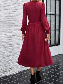 EMERY ROSE Women's Red Knitted Elastic Elegant Mid-Length Dress - Burgundy - View 2