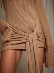 Denimoi 立领前裹扭纹迷你连衣裙