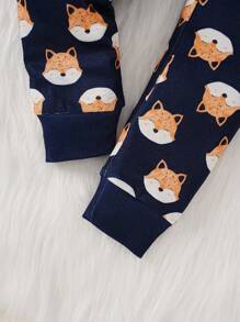 小男孩仿羊绒可爱狐狸印花长袖上衣和紧身裤 2 件套 - 彩色 - 查看 5