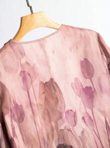 Al Najma Women's Gradient Floral Print V-Neck Lace Insert Elegant Dress - Purple - View 4