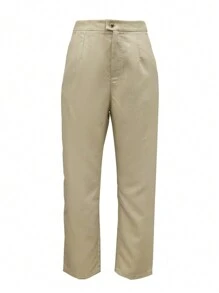 Women Casual Commuter Simple Solid Color Tapered Pants - Apricot - View 3