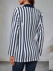 RosyDaze Women's Single Button Striped Print Elegant Long Sleeve Blazer