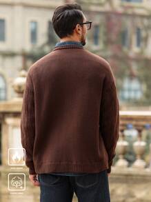Manfinity Homme Men's Round Neck Drop Shoulder Casual Brown Sweater, Autumn/Winter - Brown - View 5