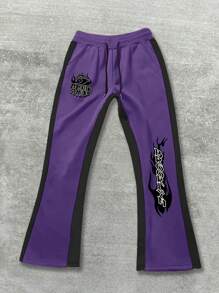 Manfinity EMRG Pantalón de chándal informal para hombres con bloqueo de color e impresión de letras con cordón