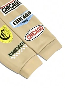 Manfinity EMRG Sudadera con capucha de manga larga con cordón, con estampado de letras informal, para hombre de talla grande, otoño - Albaricoque - Ver 5