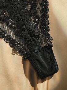 Charlaine Sexy Solid Color Sheer Lace Lingerie Set - Black - View 5