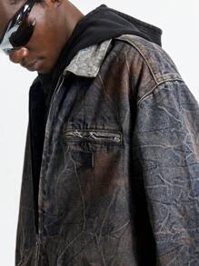 NEON BLANC Men's Retro Washed Denim Long Sleeve Jacket