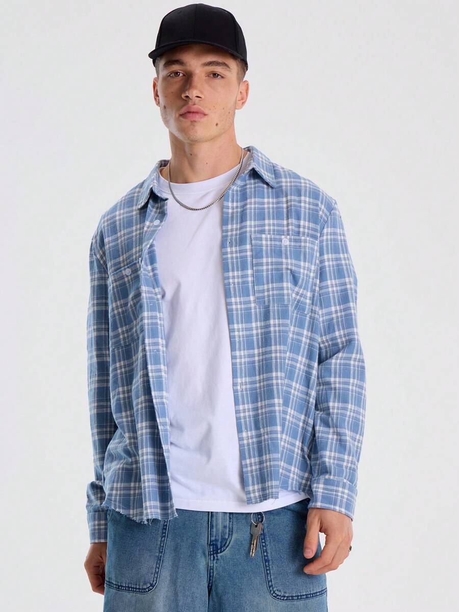 Musero Men Button Up Plaid Print Patch Pocket Shirt - Multicolor - View 1