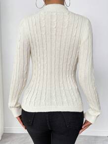Calvaya Jersey de cuello redondo de unicolor con detalle de trenzado, top elegante con detalle de bordado, otoño/invierno