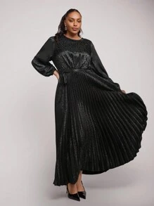 SHEIN Clasi Elegantes schwarzes plissiertes Kleid in Große Größen - Schwarz - Übersicht 5