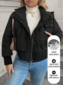 Calvaya Plus Size Fashionable Hooded Loose Casual Down& Feathers Jacket