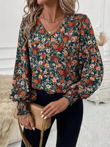 SHEIN Clasi 女式褶皱花卉刺绣休闲衬衫