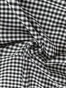SHEIN VCAY Váy tay đèn lồng ren họa tiết gingham phong cách đồng quê thanh lịch cỡ lớn, mùa xuân/thu - Đen và trắng - Xem 6