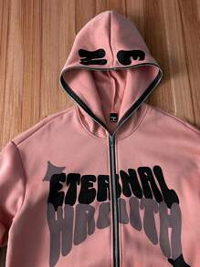 Manfinity Roghcode Áo nỉ trùm đầu họa tiết chữ rộng rãi có lớp lót nhiệt dành cho nam - Bụi hồng - Xem 3