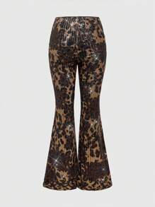 ROMWE Grunge Punk Pantaloni de damă cu design asimetric cu buton cu imprimeu ghepard sexy Y2K - Multicolor - Vizualizare 2