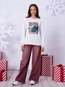 THE POLAR EXPRESS X SHEIN 女士卡通印花 T 恤，圣诞节 - 白色 - 查看 6