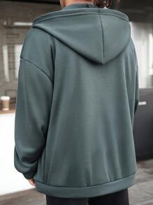 Manfinity Roghcode Men's Letter Print Zip Front Hoodie Casual Sweatshirt, Autumn - Dark Grey - View 2