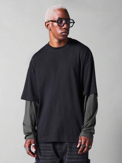 【関税・送料込】Contrast star line long sleeve t-shirts OIPWORD Starlit Heart Stitch Long-Sleeve Tee